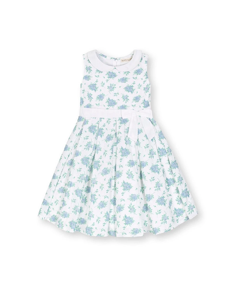 Hope & Henry Heirloom Girls' Linen Sleeveless Peter Pan Collar Tea Dress with Waist Sash, Toddler