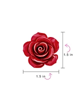 Bling Jewelry Romantic Floral Blooming 3D Carved Rose Brooche Pin in Pink Blue Black White Red