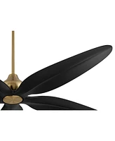 60" Lotus Bay Modern Indoor Outdoor Ceiling Fan 5 Blade Led Light Remote Control Brass Finish Black Blades Bedroom Patio Living Room Kitchen Porch Dam