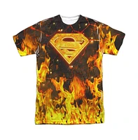 Superman Mens Fire Logo Short Sleeve Adult Poly Crew Tee / T-Shirt