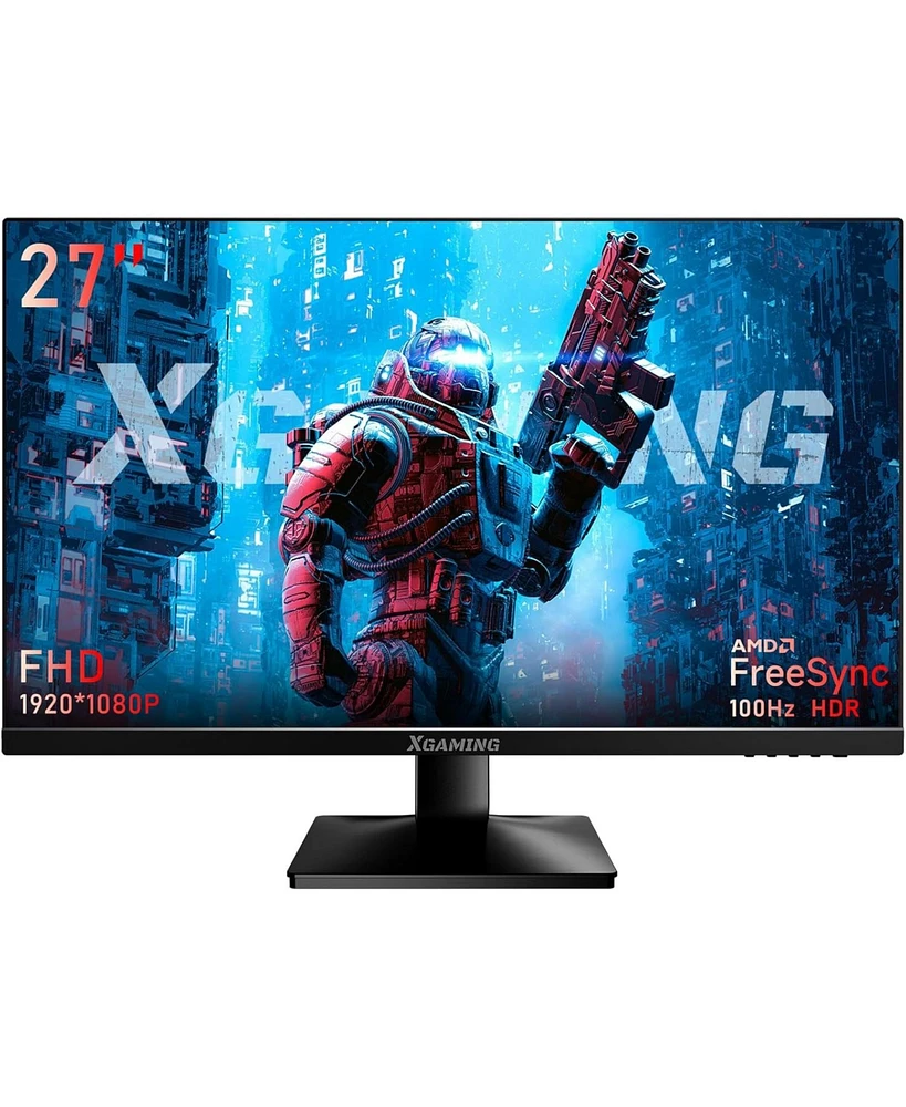 XGaming 27 Inch Monitor, Fhd 1080P 100Hz Ips 16:9 Wide Pc Screen, 99% sRGB, FreeSync, Eye Care Frameless Computer Gaming Monitor Built-in Speakers, Hd