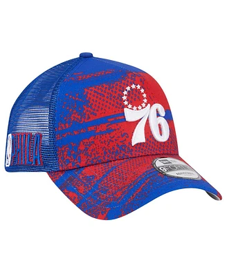 New Era Men's Royal/Red Philadelphia 76ers Tip Off A-Frame Trucker 9FORTY Adjustable Hat