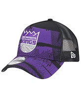 New Era Men's Black/Purple Sacramento Kings Tip Off A-Frame Trucker 9FORTY Adjustable Hat