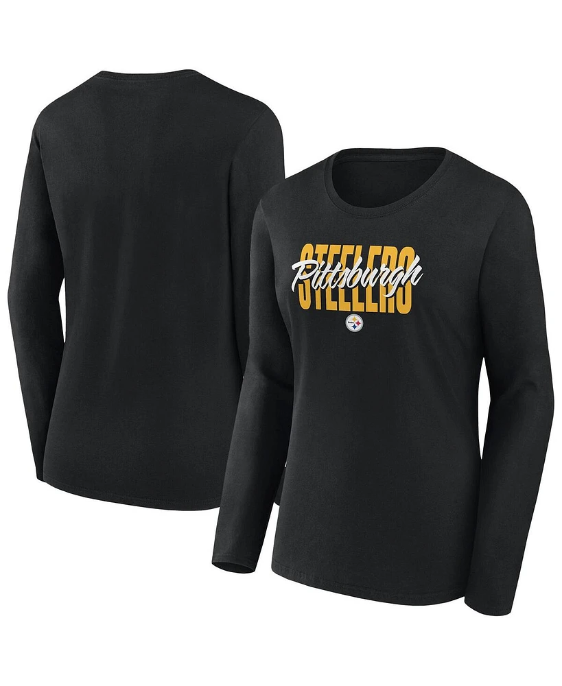 Fanatics Women's Black Pittsburgh Steelers Long Sleeve Scoop Neck T-Shirt