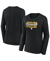 Fanatics Women's Black Pittsburgh Steelers Long Sleeve Scoop Neck T-Shirt