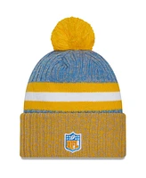 New Era Men's Powder Blue/Gold Los Angeles Chargers 2023 Sideline Sport Cuffed Pom Knit Hat