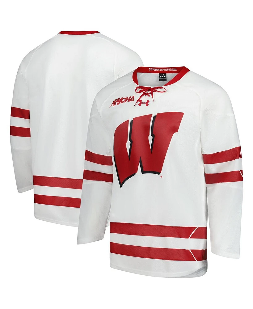 Under Armour Men's White Wisconsin Badgers Replica Hockey Jersey