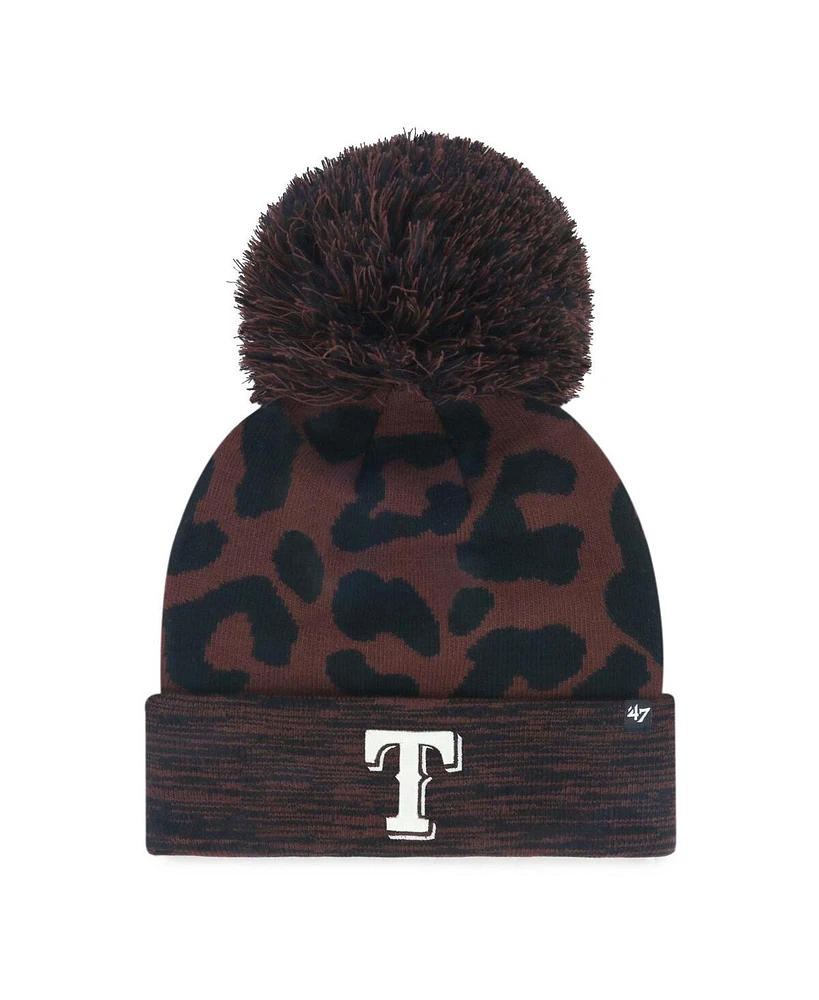 '47 Brand Women's Brown Texas Rangers Rosette Cuffed Knit Hat with Pom