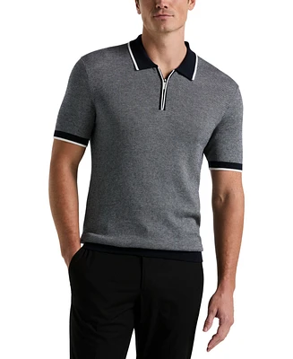 Perry Ellis Men's Bi-Color Stitch Quarter-Zip Short Sleeve Polo Shirt