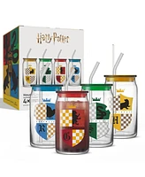 JoyJolt Harry Potter House Crests Tumbler Glasses with Lids, Set of 4