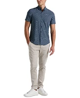 Perry Ellis Men's Slim Fit Hash Mark Short Sleeve Button-Front Shirt