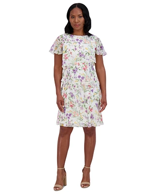 Jessica Howard Women's Tiered Floral-Print Chiffon Dress