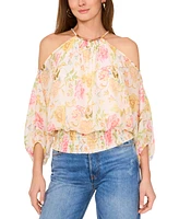 Sam & Jess Women's Printed Cold-Shoulder Smocked-Hem Top