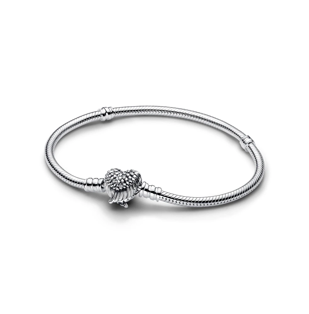 Pandora Sterling Silver Heart Wings Clasp Snake Chain Bracelet