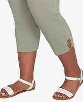 Hearts Of Palm Plus Spring Forward Solid Tech Stretch Pull On Capri Pants