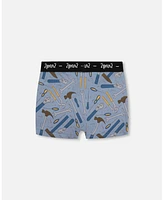 Boy Printed Cotton Boxer Shorts Tools On Bluish Gray Background - Toddler|Child