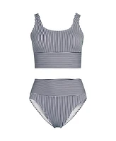 Lands' End Women's Tugless Tankini Top and High Waisted Bottom Swimsuit Set