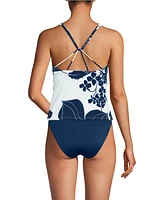 Lands' End Women's Petite Tugless High Neck Strappy Back Tankini Swimsuit Top