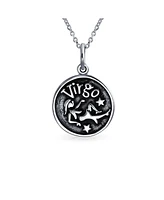 Bling Jewelry Virgo Zodiac Sign Astrology Horoscope Round Medallion Pendant Women Necklace Antiqued Sterling Silver