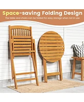 3 Pcs Acacia Wood Patio Bistro Set Folding Table & Chairs with Cushions