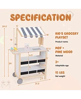 Ice Cream Cart with Chalkboard & Storage Pretend Play Toy for Kids 3+ Years Old