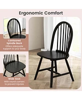 3 Pcs Dining Set for 2 Round Table with Chairs Solid Rubber Wood Frame Modern