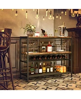 41" Wine Rack with 4 Glass Holders Wide Countertop Middle & Bottom Storage Shelves