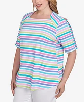 Ruby Rd. Plus Oasis Stripe Square Neck T-Shirt