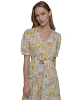 Karl Lagerfeld Paris Women's Floral Belted V-Neck Midi Dress