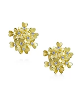 Bling Jewelry Floral Cz Bouquet Clip-On Earrings for Non-Pierced Ears Silver Rose Gold Plated