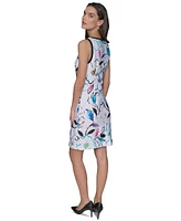Karl Lagerfeld Paris Women's Printed Notch-Neck A-Line Dress
