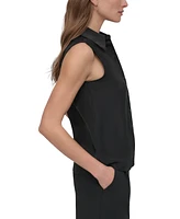 Dkny Petite Button-Front Sleeveless Satin Blouse