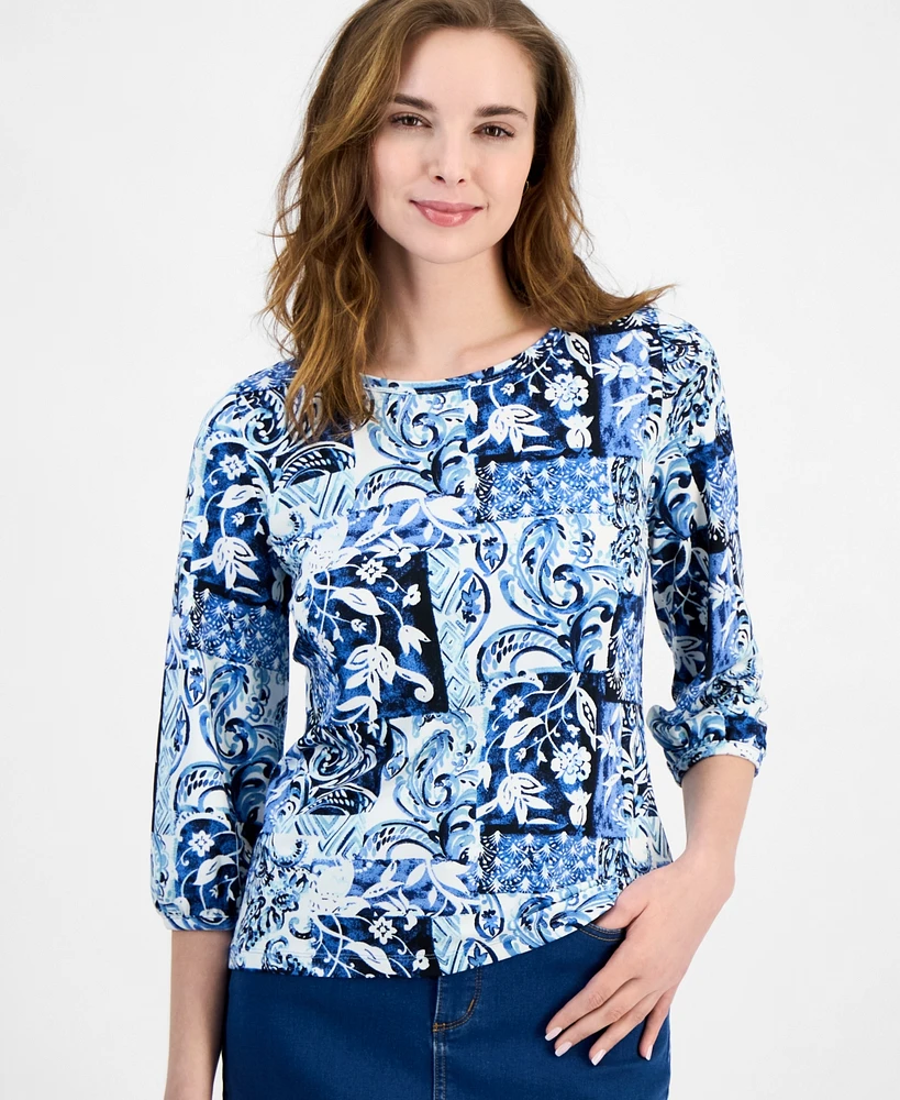 Jones New York Women's Printed 3/4-Sleeve Top