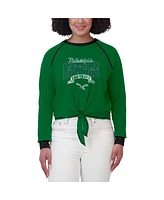 Wear by Erin Andrews Women's Green/Black Philadelphia Eagles Tie-Front Long Sleeve Top