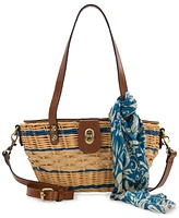 Patricia Nash Thea Mini Rattan Basket Bag with Greek Floral Scarf