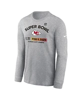 Nike Men's Heather Gray Kansas City Chiefs Super Bowl Lix Team Logo Long Sleeve T-Shirt