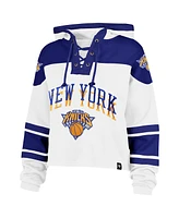 '47 Brand Women's White New York Knicks 2024/25 City Edition Superior Cropped Lace-Up Pullover Hoodie