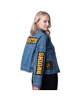 G-iii 4Her by Carl Banks Women's Boston Bruins Game Ball Cropped Button-Up Denim Jacket