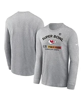 Nike Men's Heather Gray Kansas City Chiefs Super Bowl Lix Team Logo Long Sleeve T-Shirt