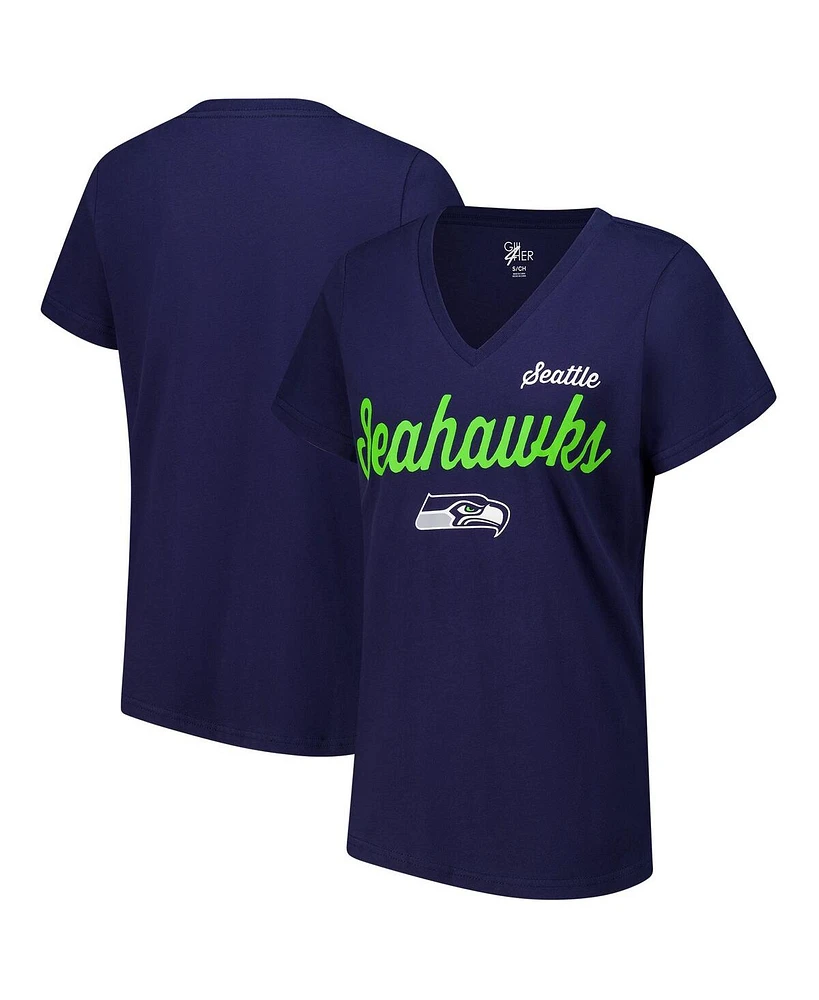 G-iii 4Her by Carl Banks Women's College Navy Seattle Seahawks Post Season V-Neck T-Shirt