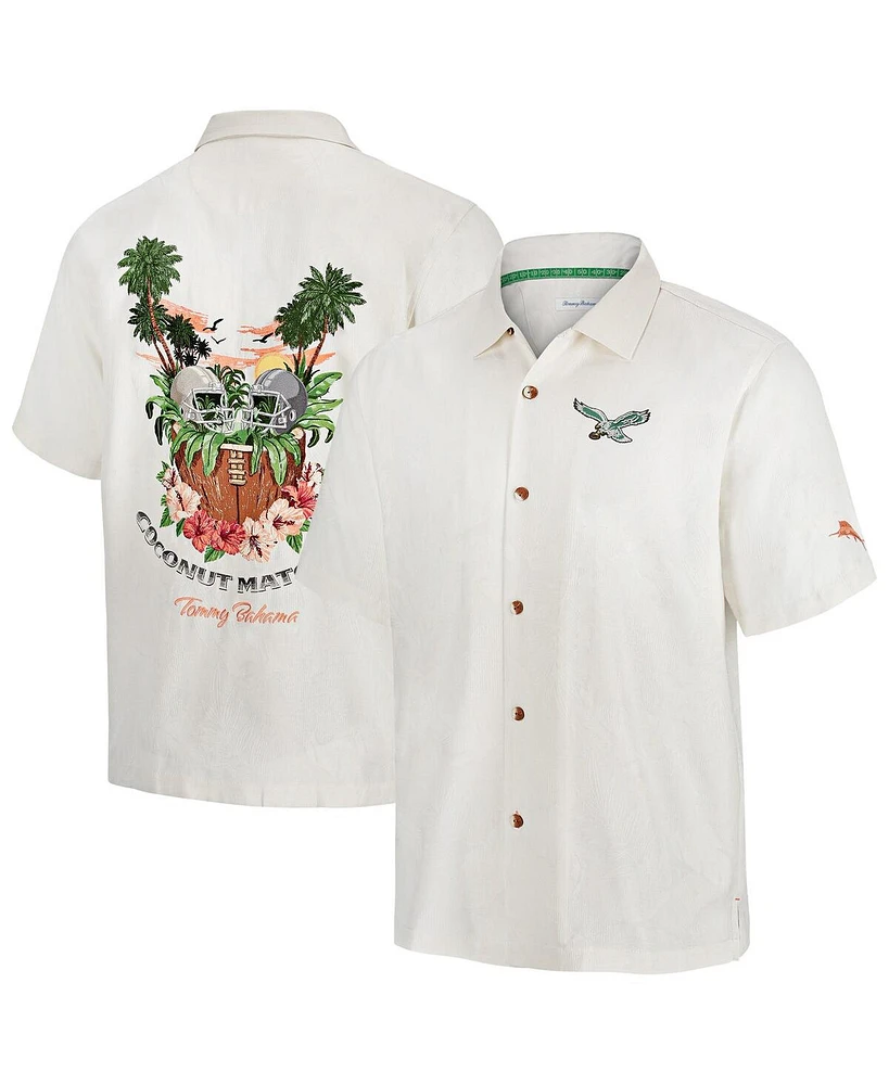 Tommy Bahama Men's White Philadelphia Eagles Coconut Matchup Camp Throwback Button-Up Shirt