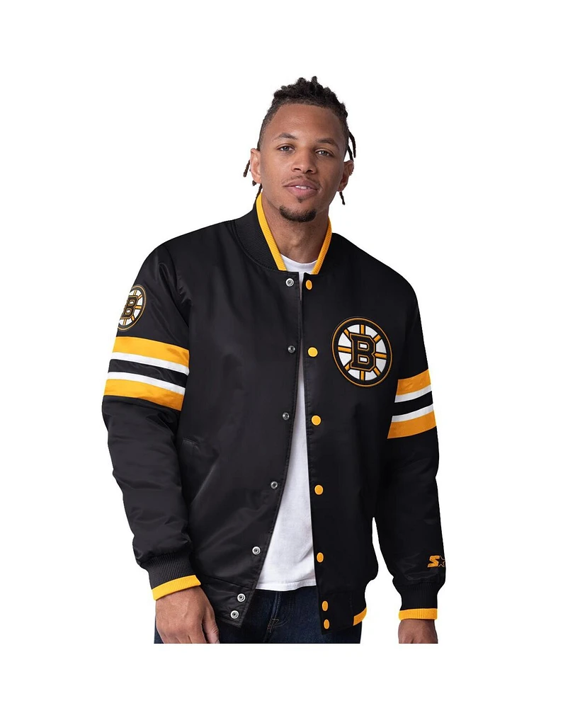 Starter Men's Black Boston Bruins Scout I Full-Snap Varsity Jacket