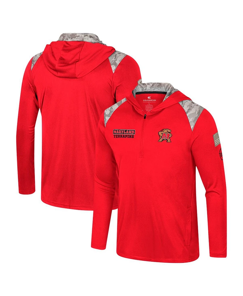 Colosseum Men's Red Maryland Terrapins Oht Military Appreciation Quarter-Zip Hoodie Jacket