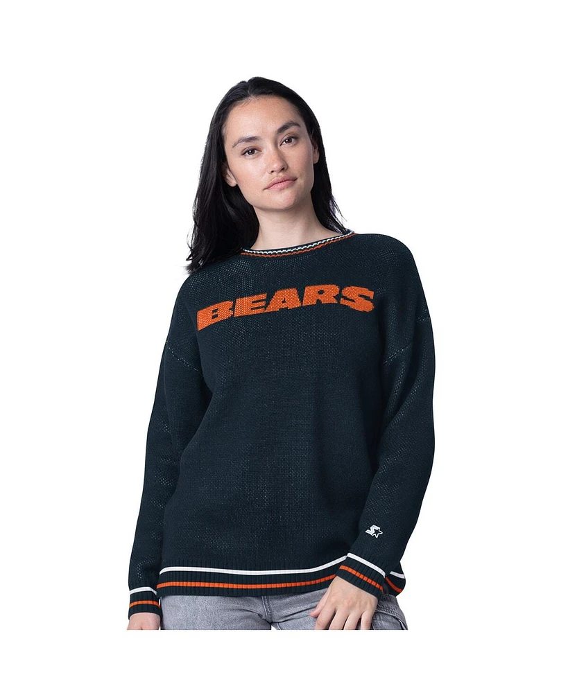 Starter Women's Navy Chicago Bears Oversized On the Ball Intarsia Knit Pullover Sweater