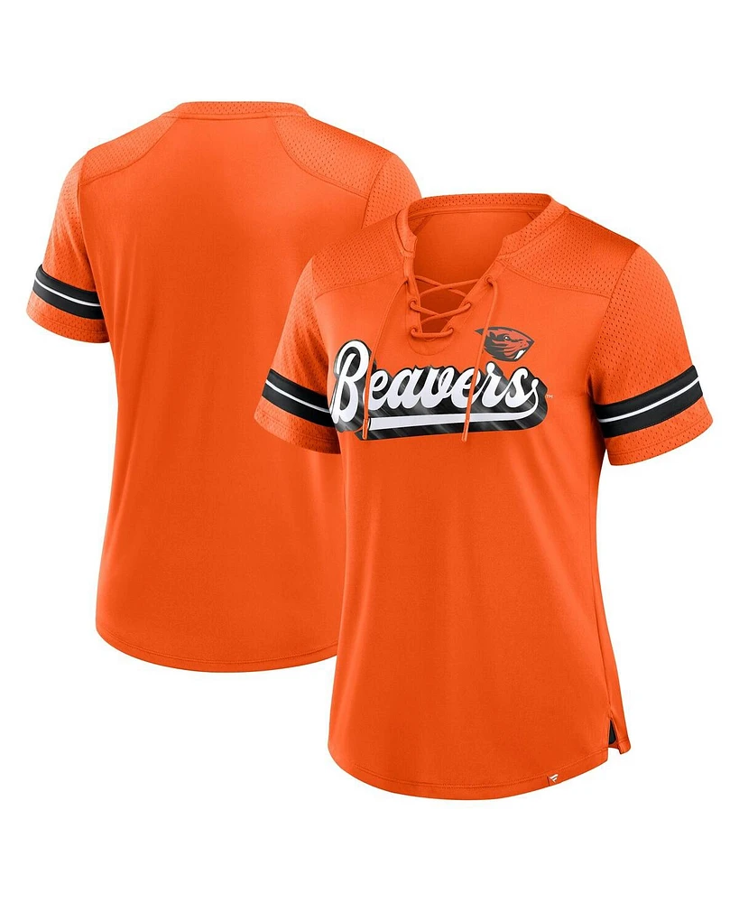 Fanatics Women's Orange Oregon State Beavers Fundamental Overtime Readiness Athena Lace-Up V-Neck T-Shirt