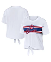 Wear by Erin Andrews Women's White Atlanta Braves Tie Front T-Shirt