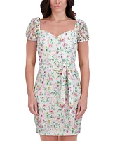 kensie Women's Floral-Print Lace Sweetheart Dress