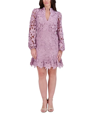 kensie Women's Heavy Floral-Lace Long-Sleeve Mini Dress