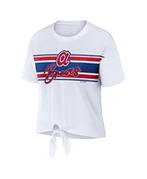 Wear by Erin Andrews Women's White Atlanta Braves Tie Front T-Shirt