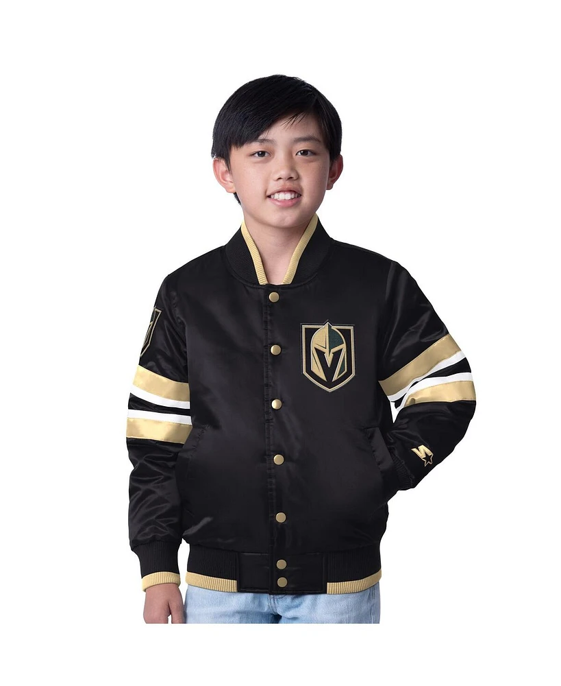 Starter Big Boys and Girls Black/Gold Vegas Golden Knights Scout 1 Full-Snap Varsity Jacket